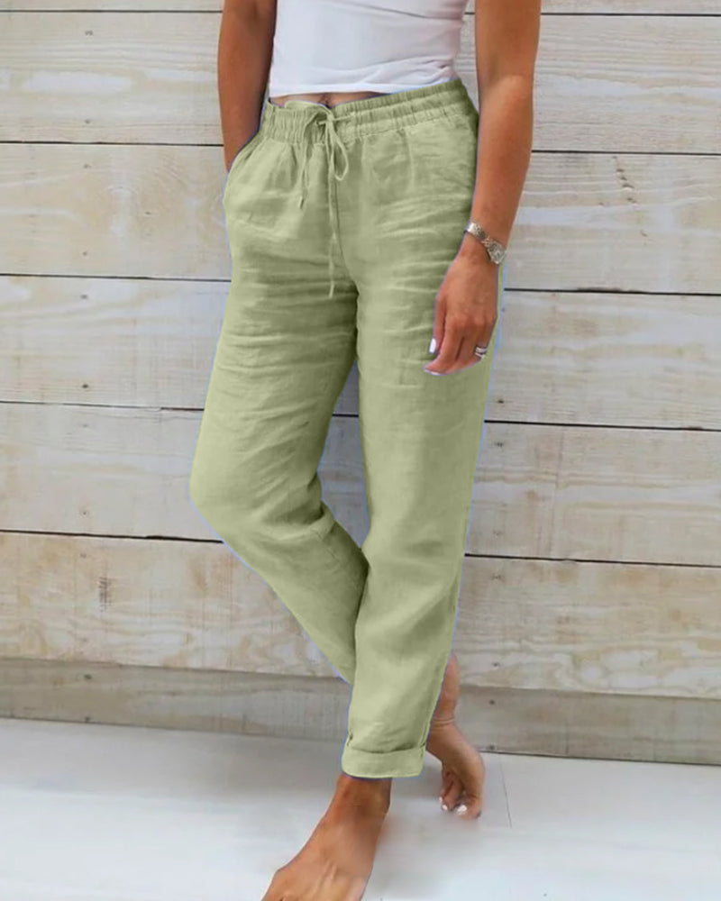Pantalon Aria en coton et lin avec taille élastique