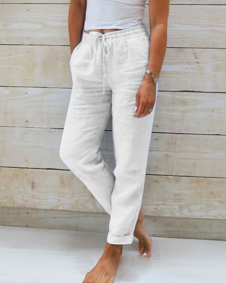 Pantalon Aria en coton et lin avec taille élastique