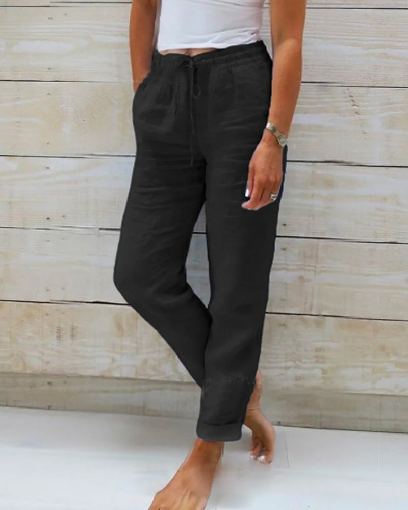 Pantalon Aria en coton et lin avec taille élastique