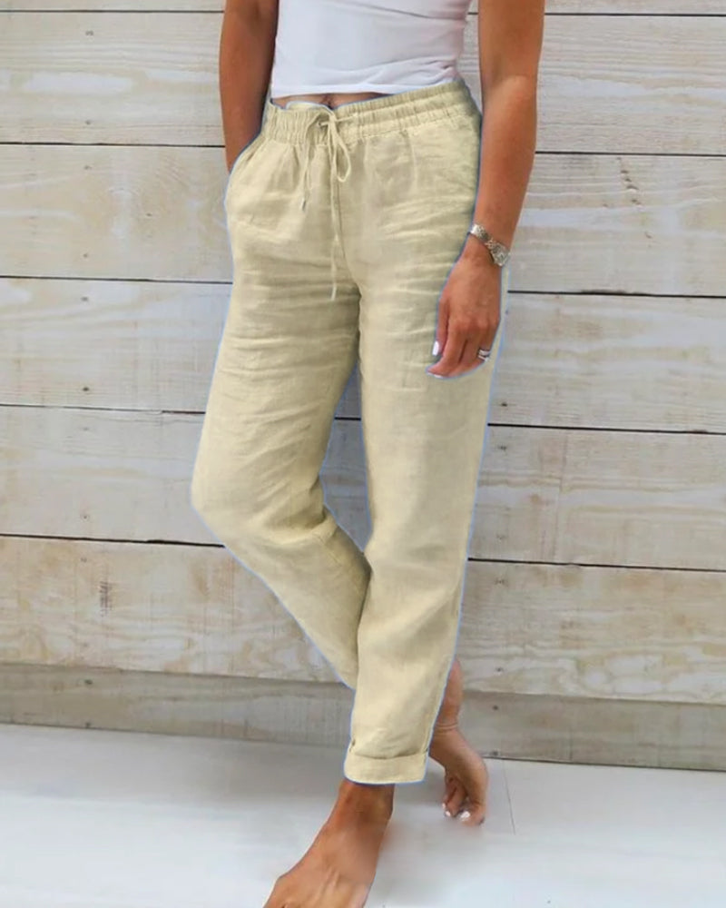 Pantalon Aria en coton et lin avec taille élastique