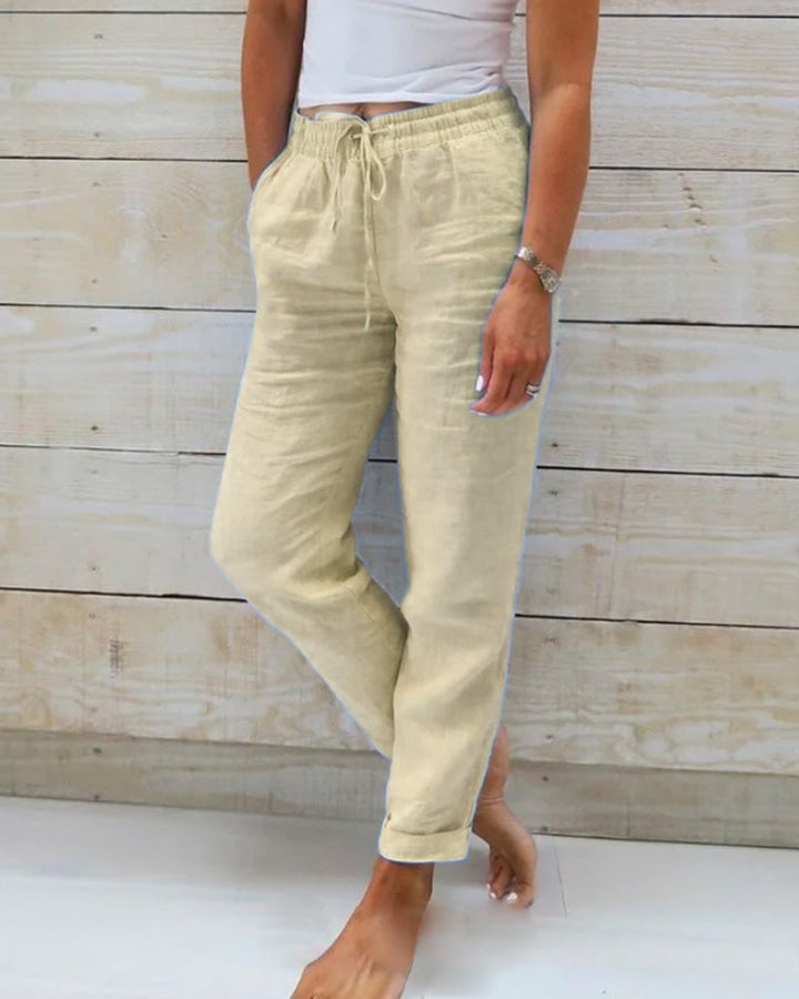 Pantalon Aria en coton et lin avec taille élastique