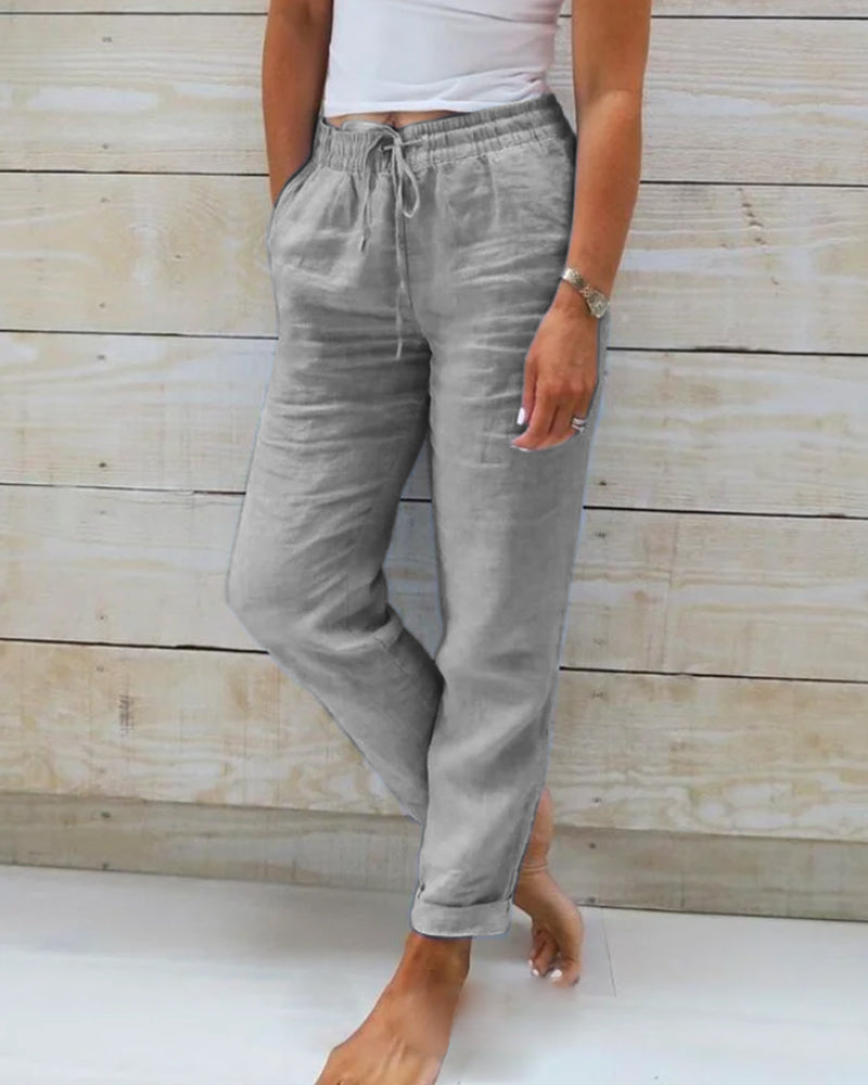 Pantalon Aria en coton et lin avec taille élastique