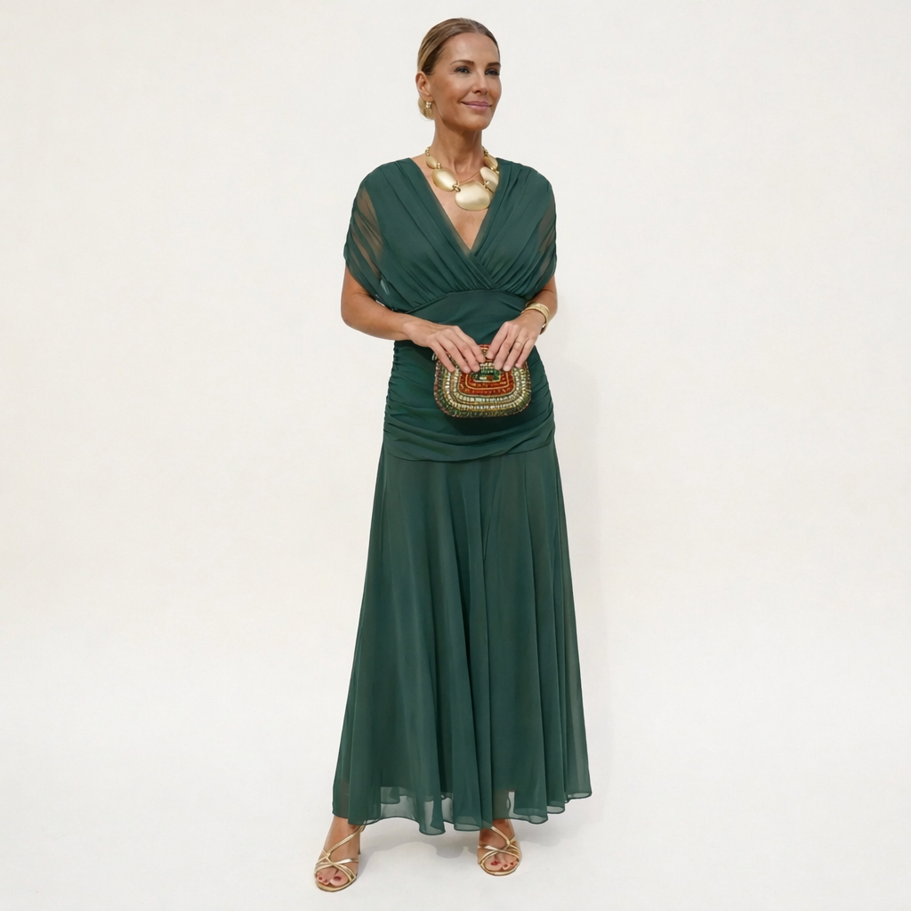 Velora | Robe longue à fleurs avec encolure en V