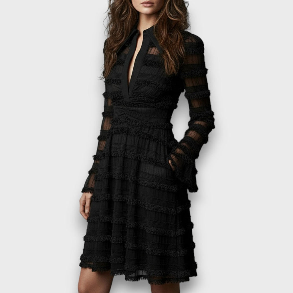 Parisa – Robe midi à franges transparentes