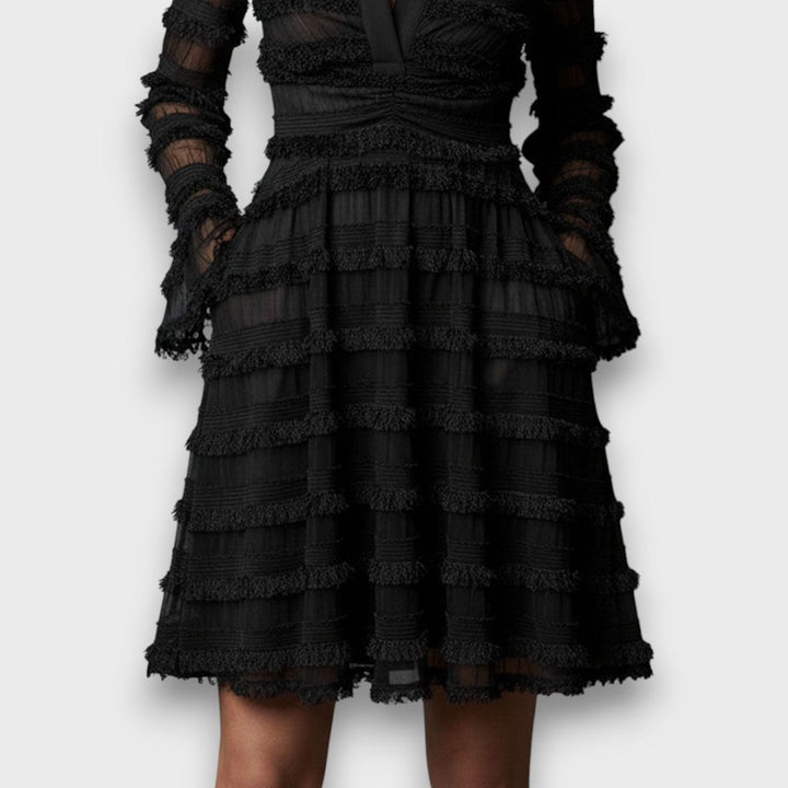 Parisa – Robe midi à franges transparentes