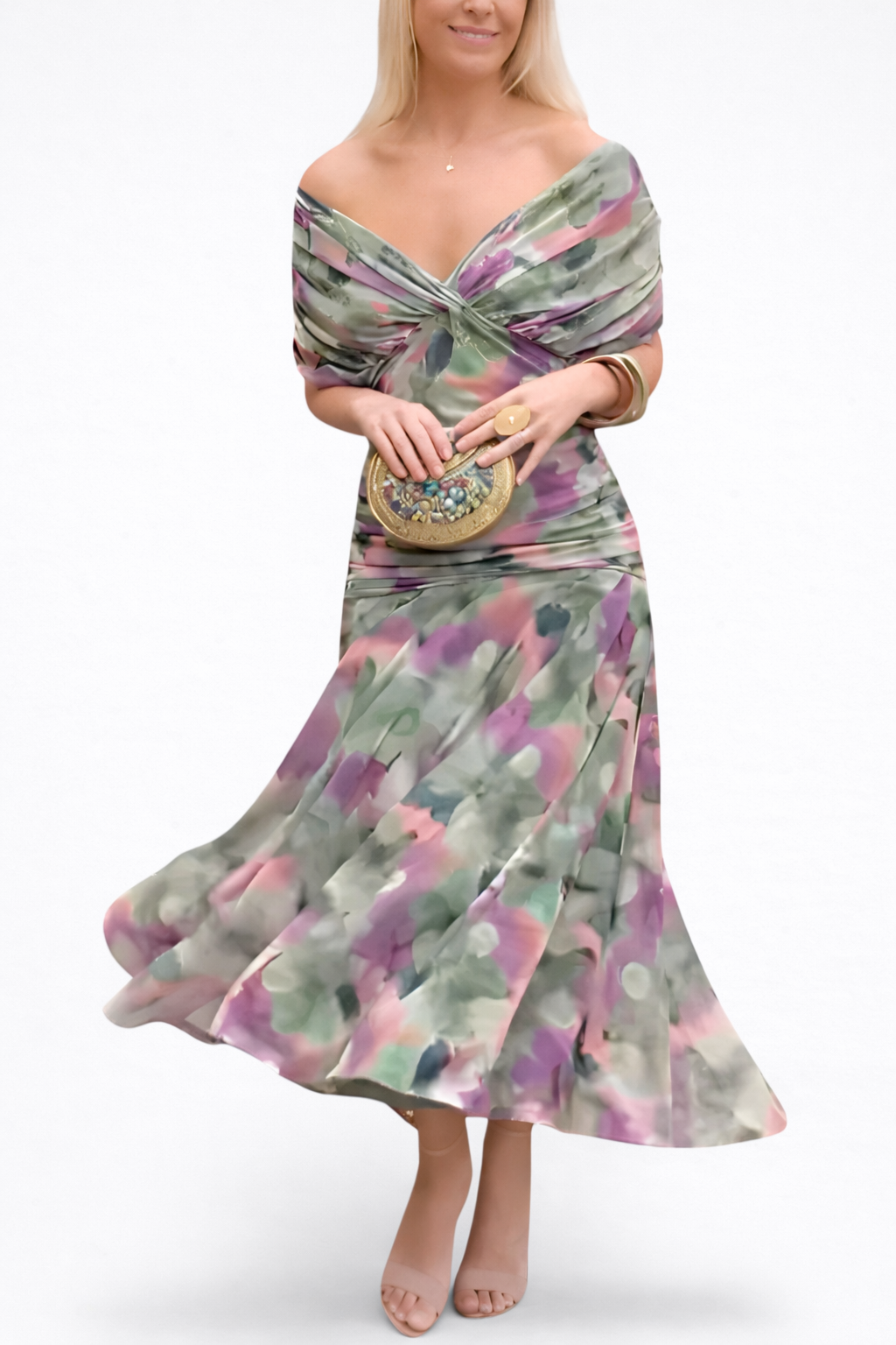 Velora | Robe longue à fleurs avec encolure en V