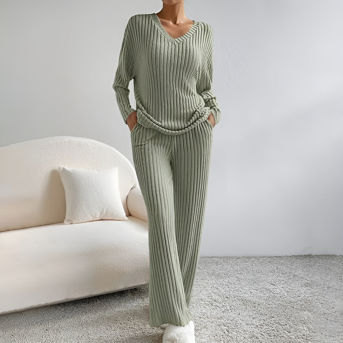 Isla | Ensemble de Pull à Col V Rayé