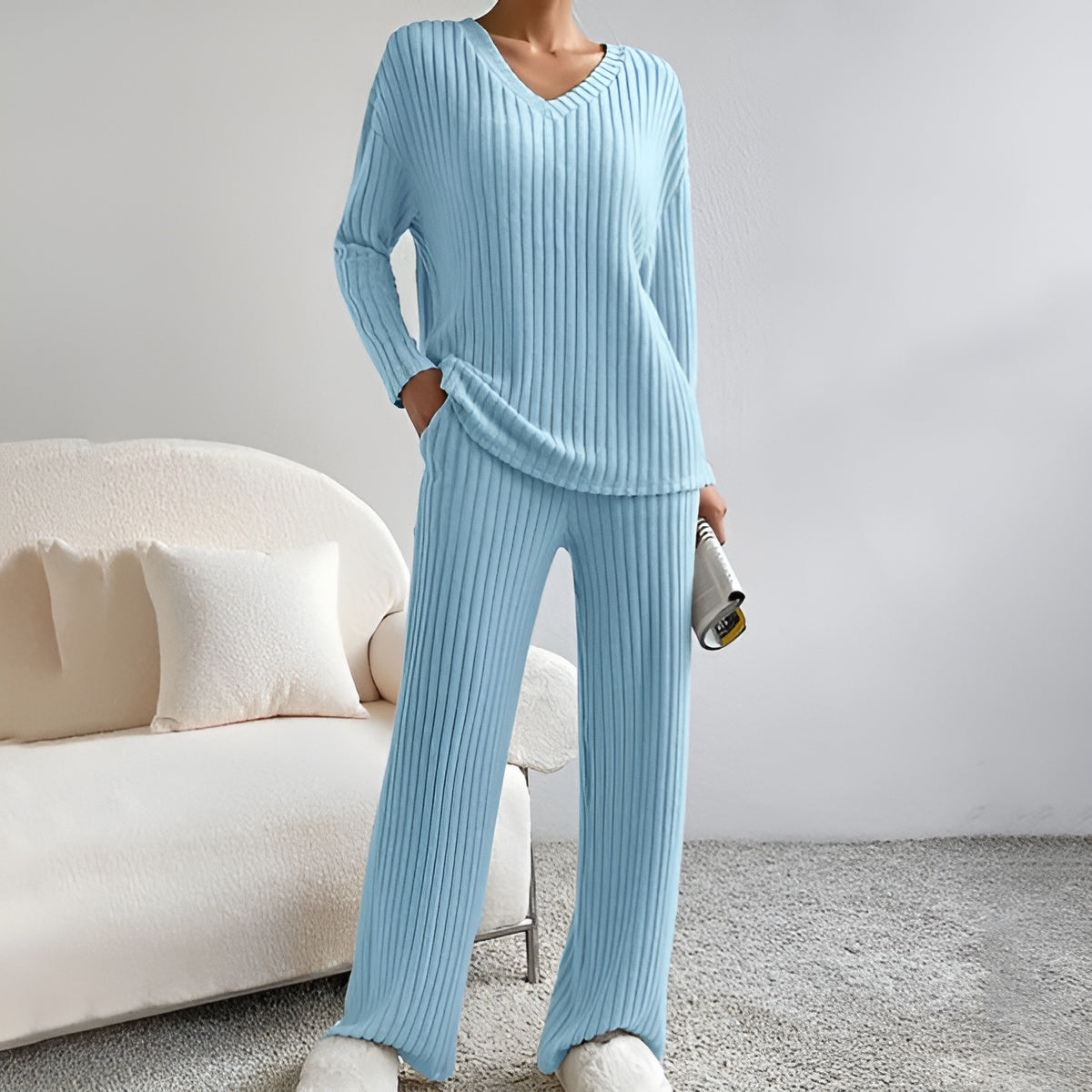 Isla | Ensemble de Pull à Col V Rayé