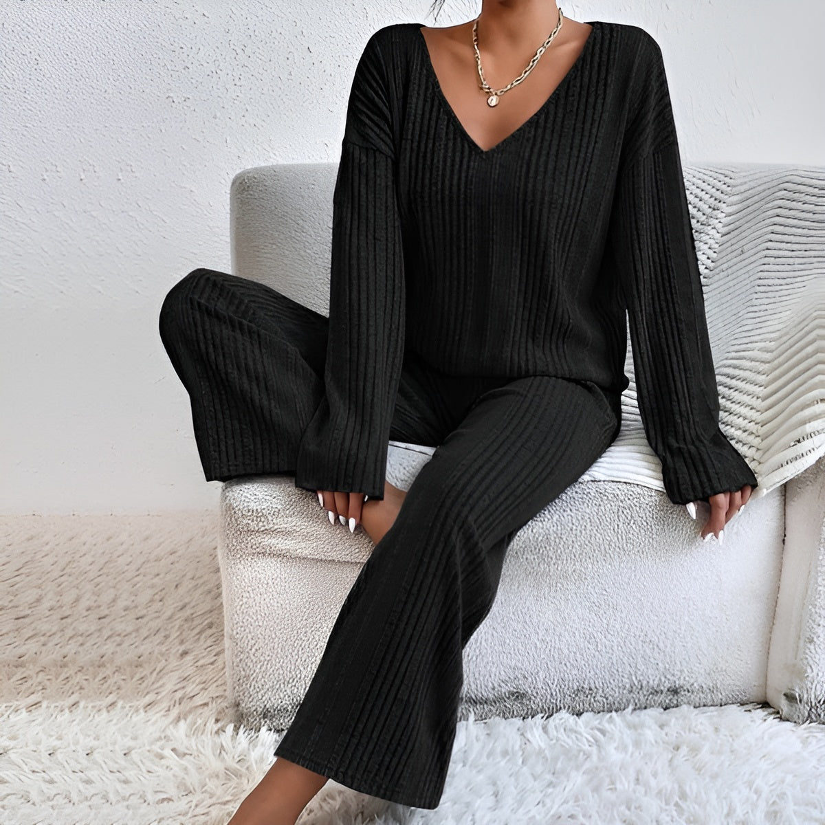 Isla | Ensemble de Pull à Col V Rayé