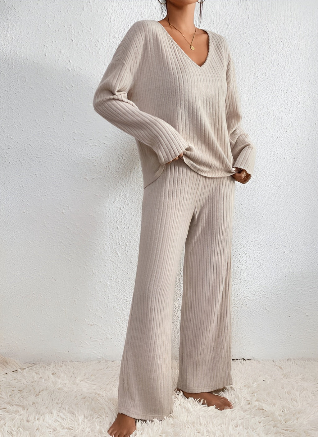 Isla | Ensemble de Pull à Col V Rayé