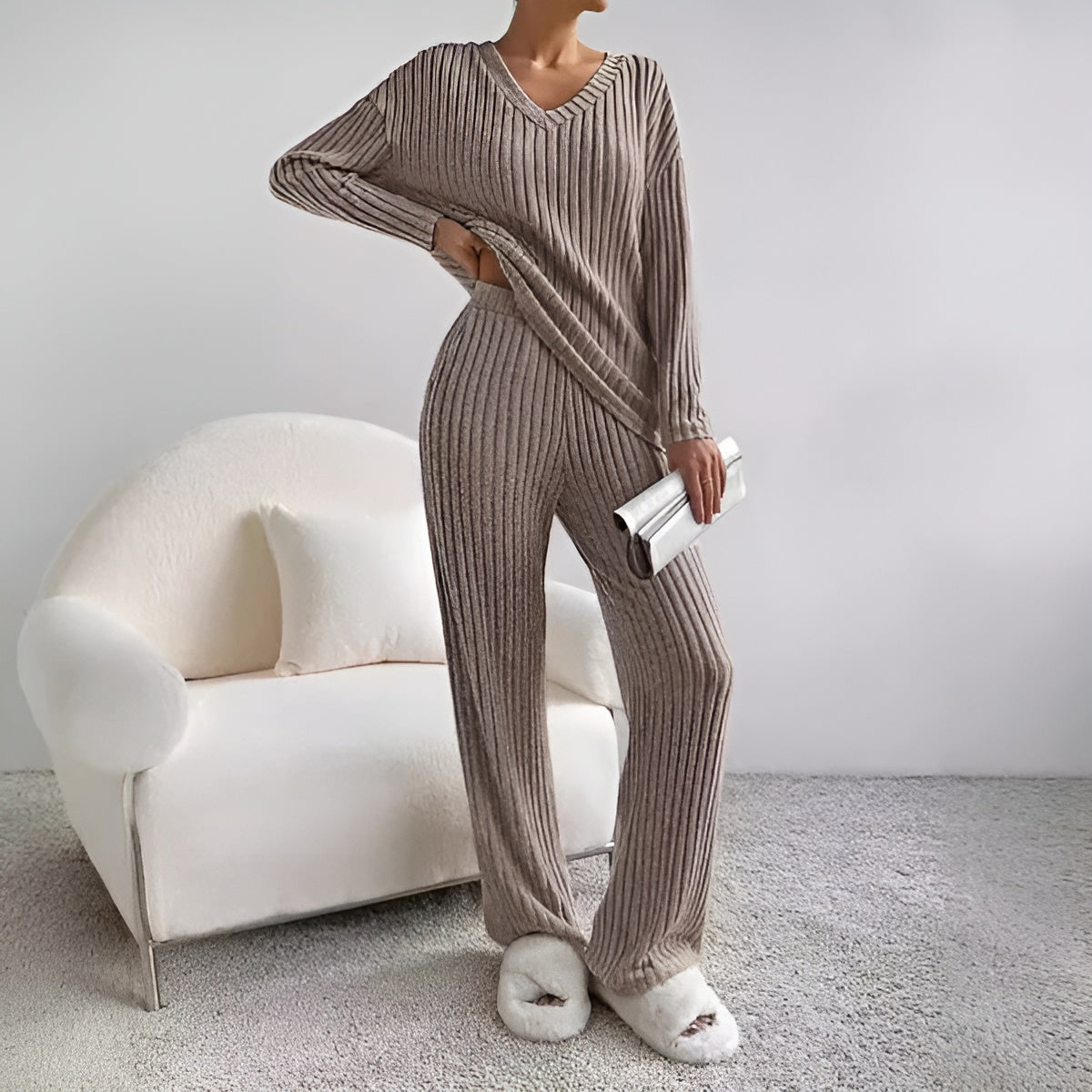 Isla | Ensemble de Pull à Col V Rayé